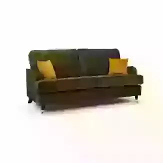 Velvet Fabric 3 Seater Sofa on Wooden Legs with Brass Castors